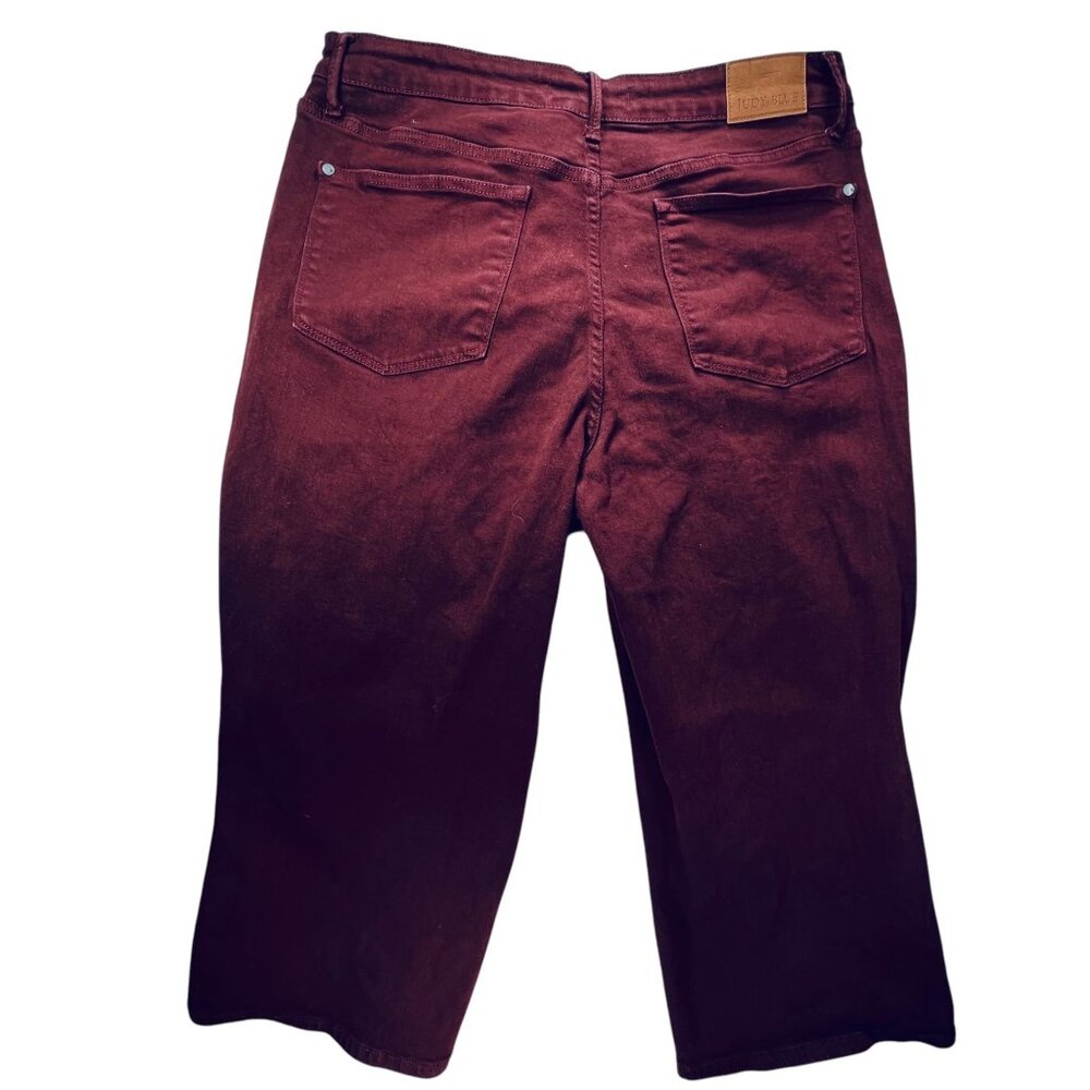 Judy Blue Burgundy Capri Pants 18W Oxblood High Waist Garment Dyed Stretch - Picture 2 of 13